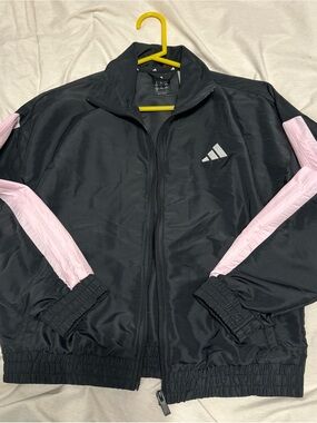 adidas Black Track Jacket with Pink Sleeve Panels